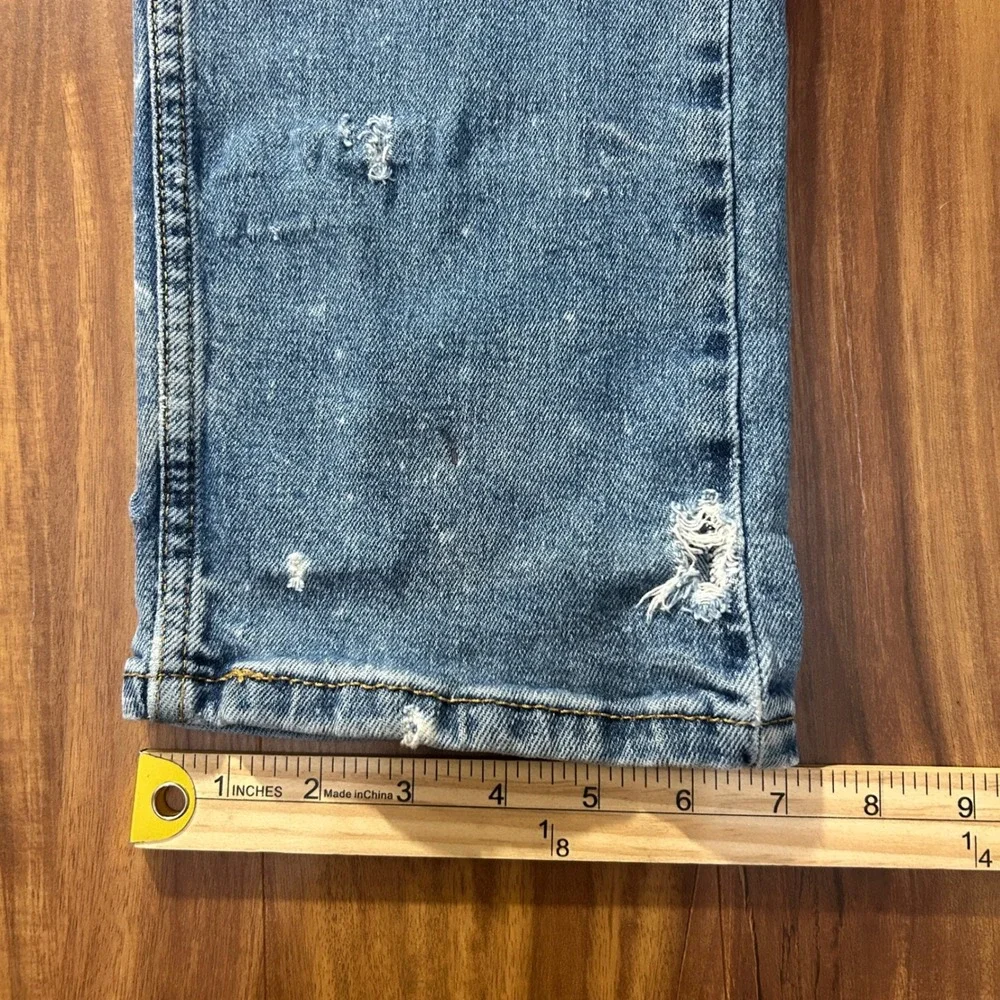 Levis 505 Regular Fit Blue Jeans Mens 34x30 Distressed Paint Splatter Thrashed